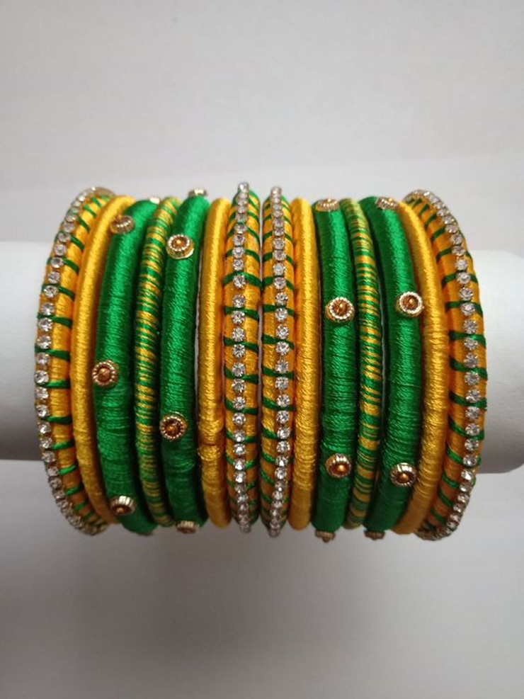 Green Yellow Silk Thread Bangle Design