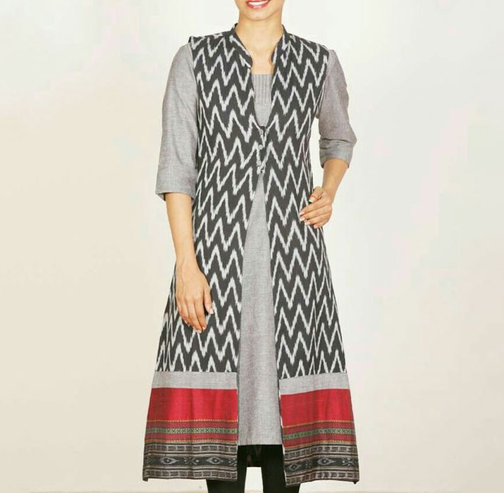 Printed Jacket Sambalpuri Cotton Kurti Design