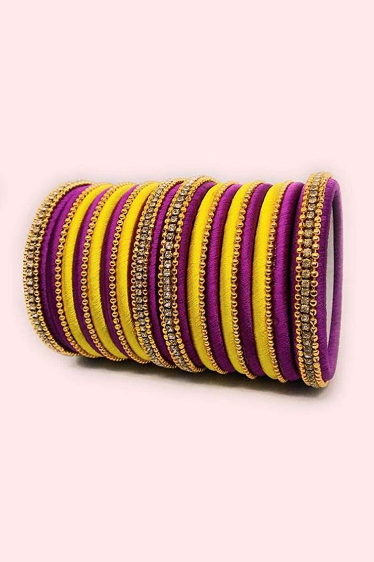 Purple Yellow Silk Thread Bangle Design