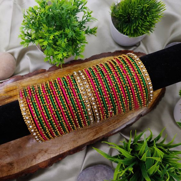 Studded Silk Thread Bangle Design