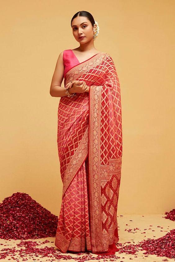 Handloom Pink-Red Banarasi Saree