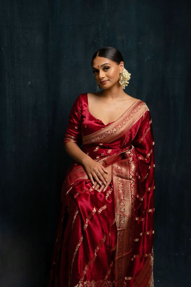 Minimal Red Banarasi Saree