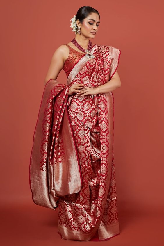 Pure Silk Red Banarasi Saree