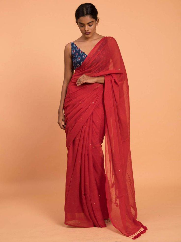 Tassel Red Cotton Saree Design