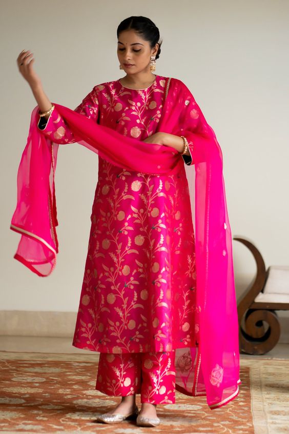 Brocade Silk Embroidery Kurta Set