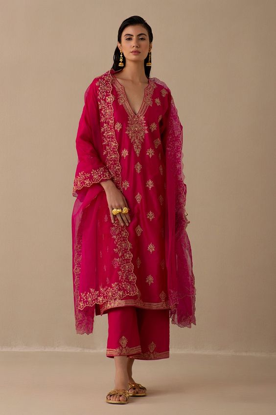 Magenta Zari Embroidery Kurta Set