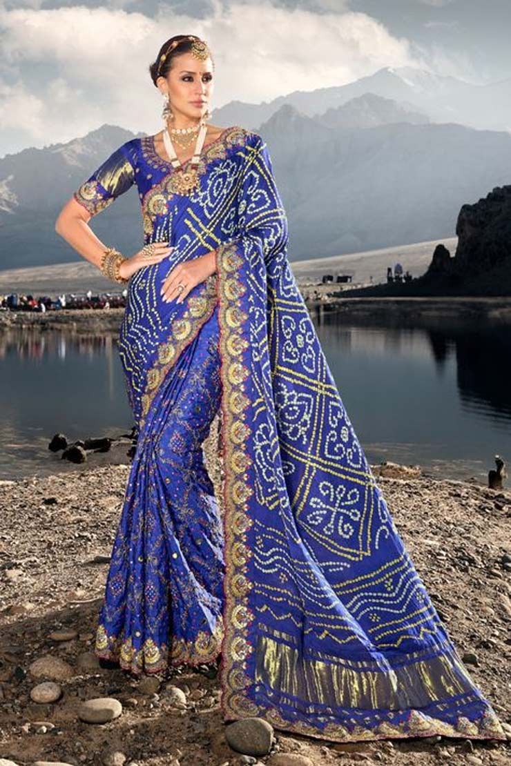 Blue Bandhani Saree Design