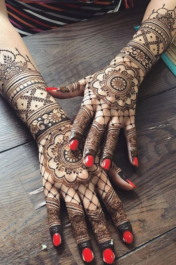 Geometric Full Hand Mehndi Design