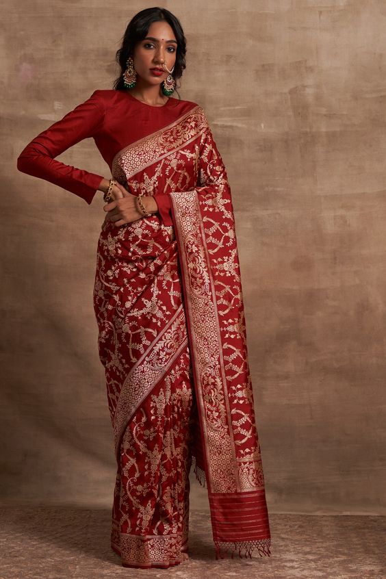 Banarasi Silk Red Saree Design