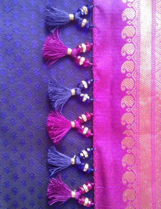 Beaded Cotton Saree Kuchu Design