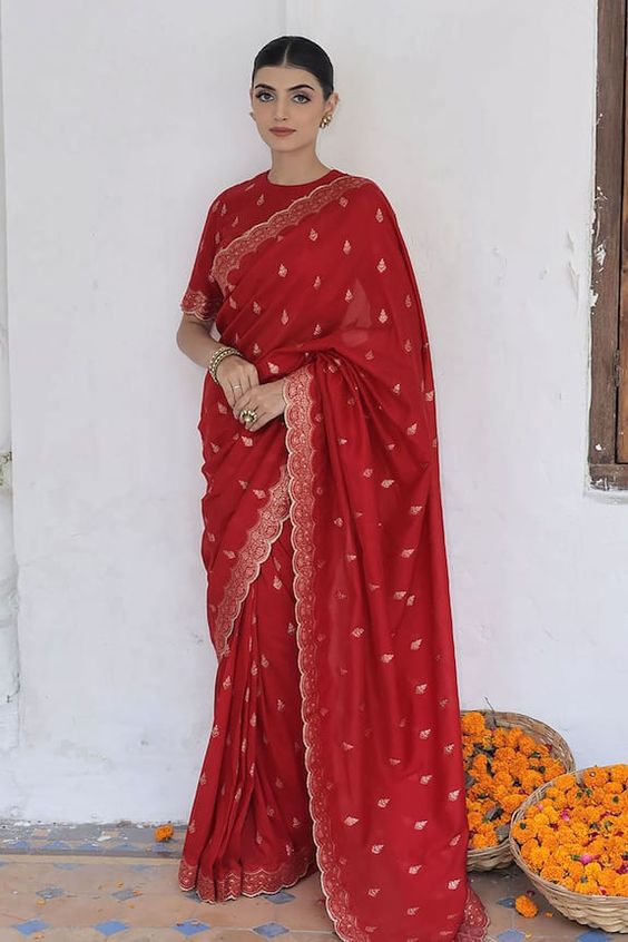 Moonga Silk Red Saree Design