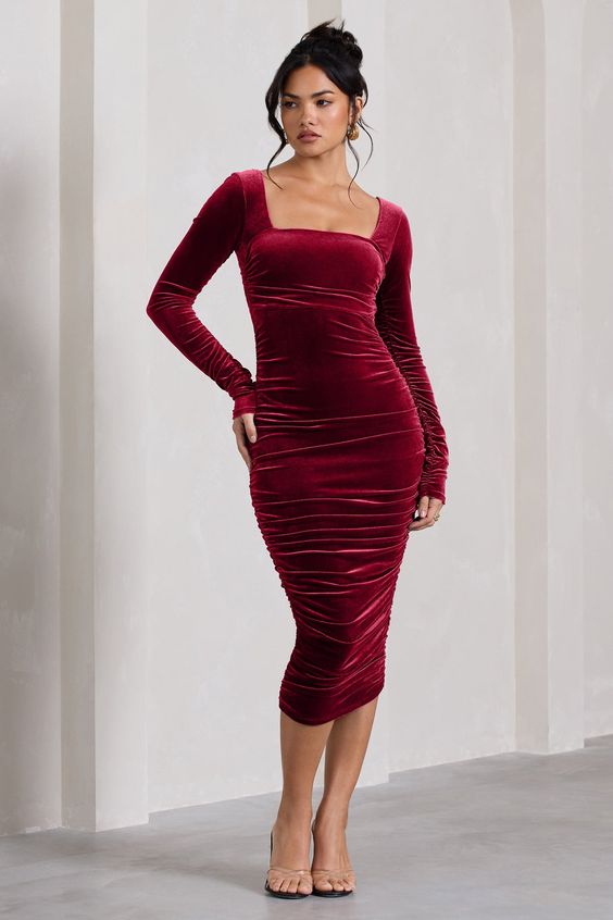 Red Velvet Full Sleeve Bodycon Dress