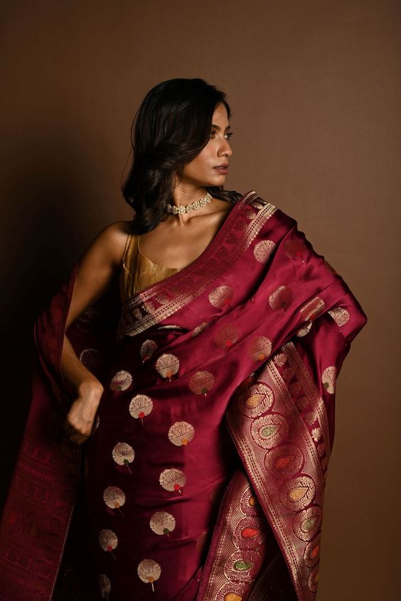 Satin Silk Red Saree Design