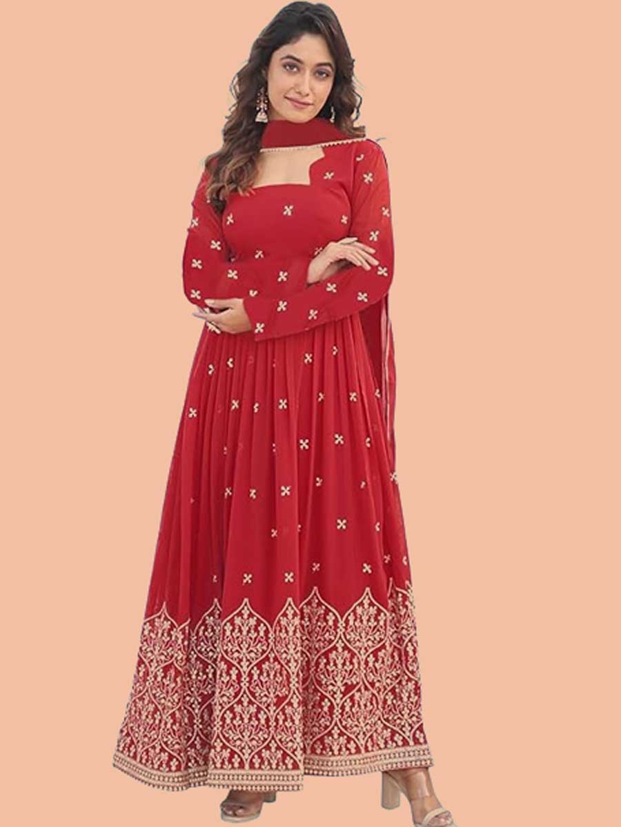 Red Embroidery Anarkali Suit Design