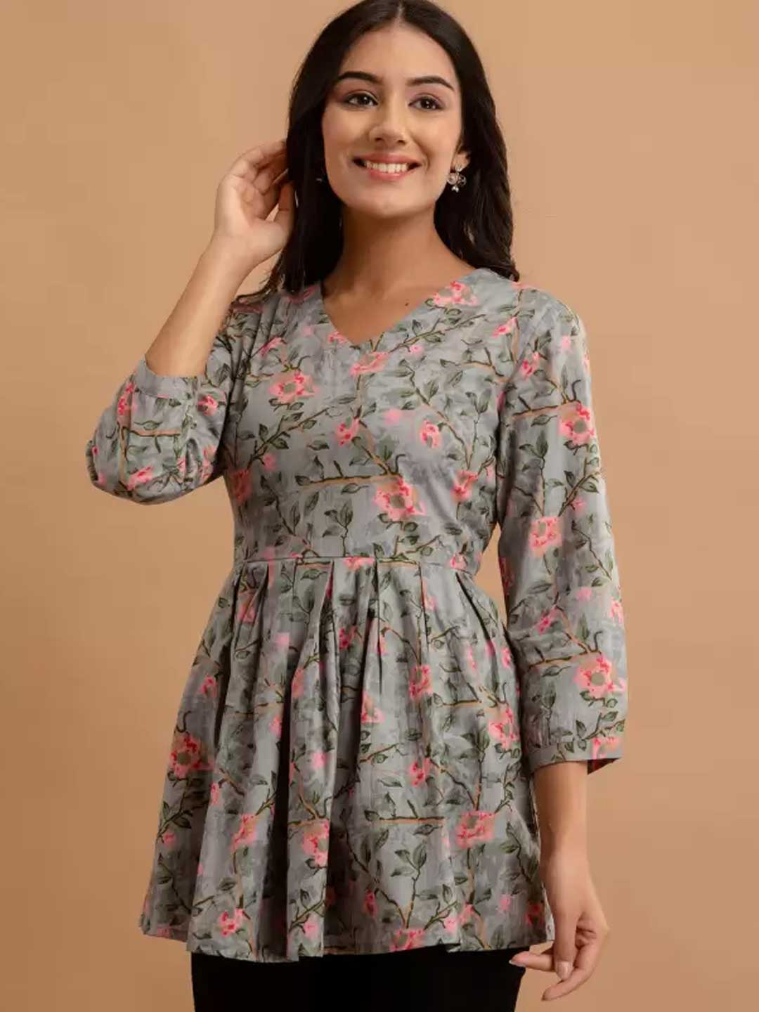 Floral Printed Peplum Kurti Design