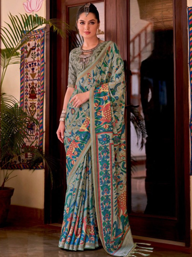 Printed Kalamkari Chanderi Saree Design