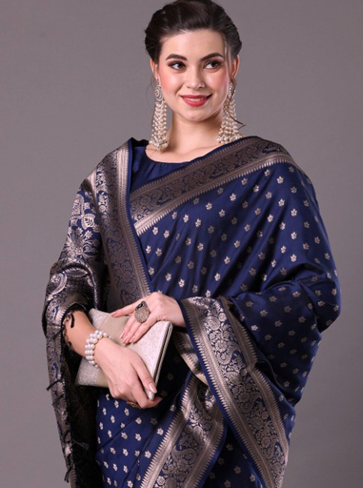 Royal Blue Banarasi Silk Saree Design