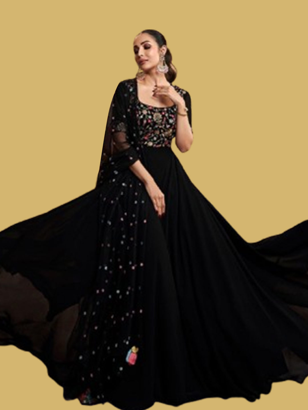 Black Floral Embroidered Sequined Suit Design
