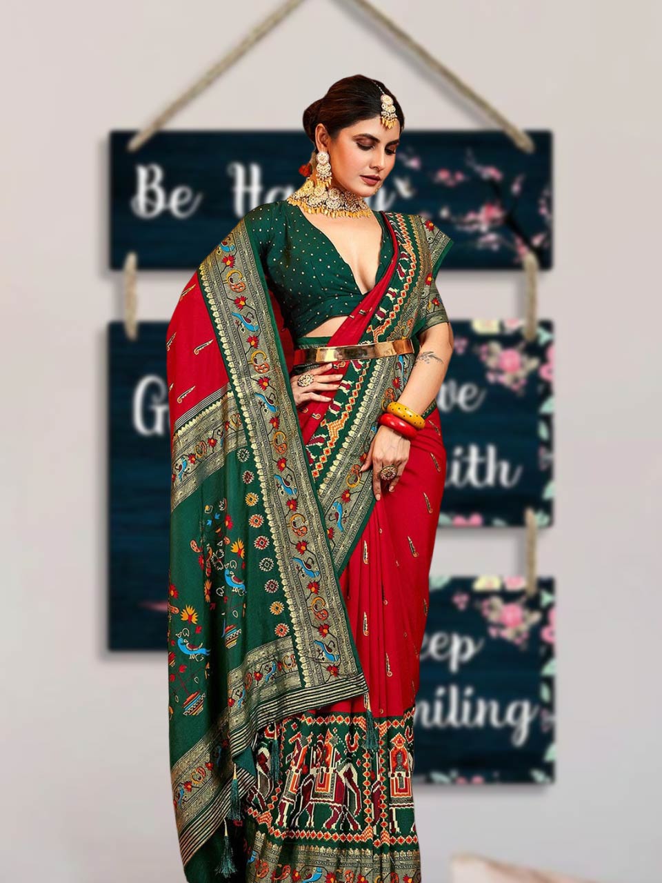 Ethnic Motifs Printed Zari Patola Saree