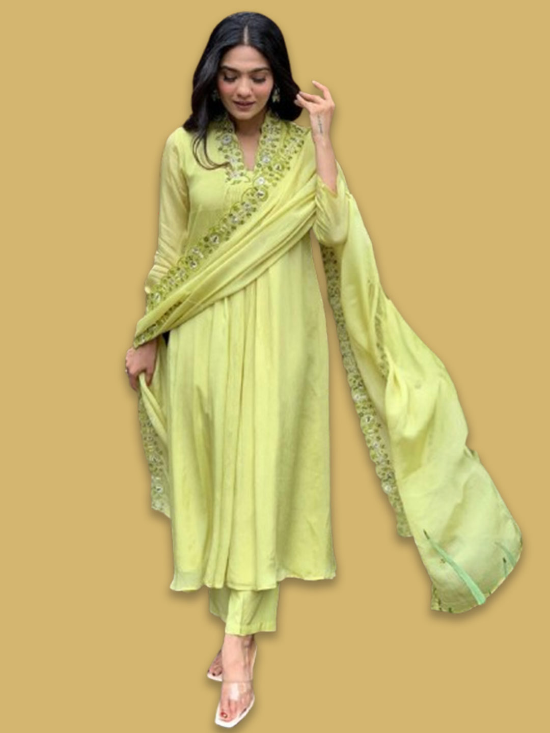 Floral Embroidered Thread Work Suit Design