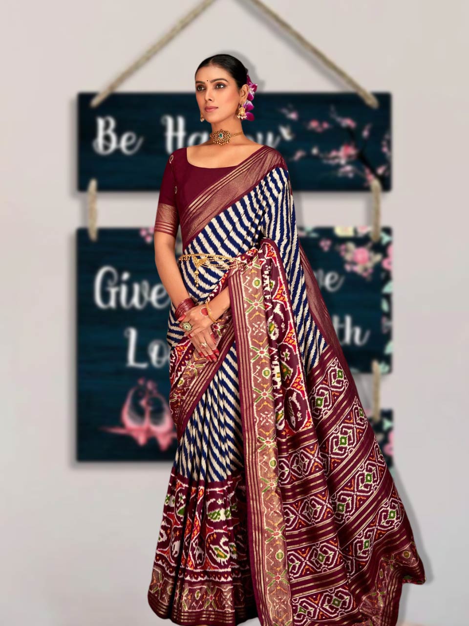 Navy Blue Printed Patola Sarees