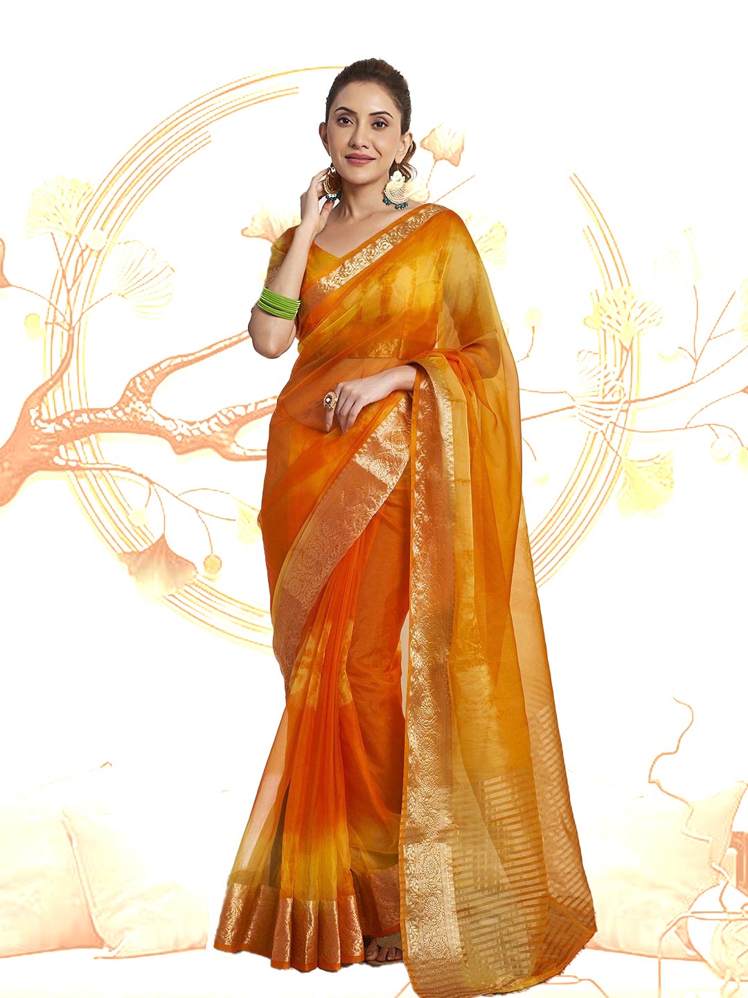 Tie And Dye Zari Organza Saree Design
