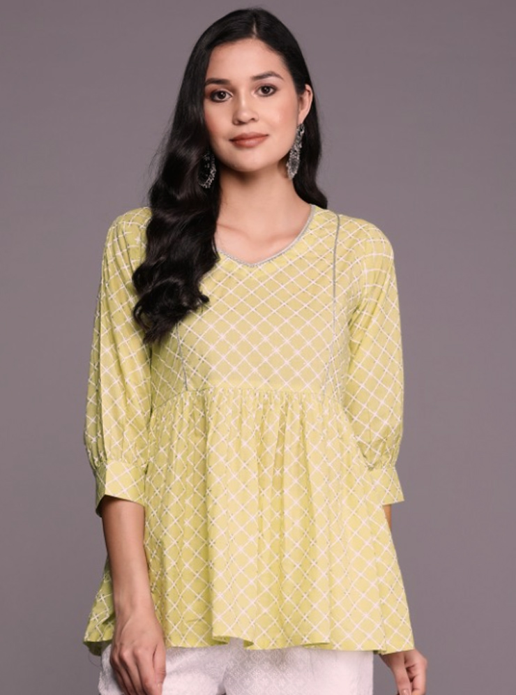 V Neck Gota Patti Kurti Design