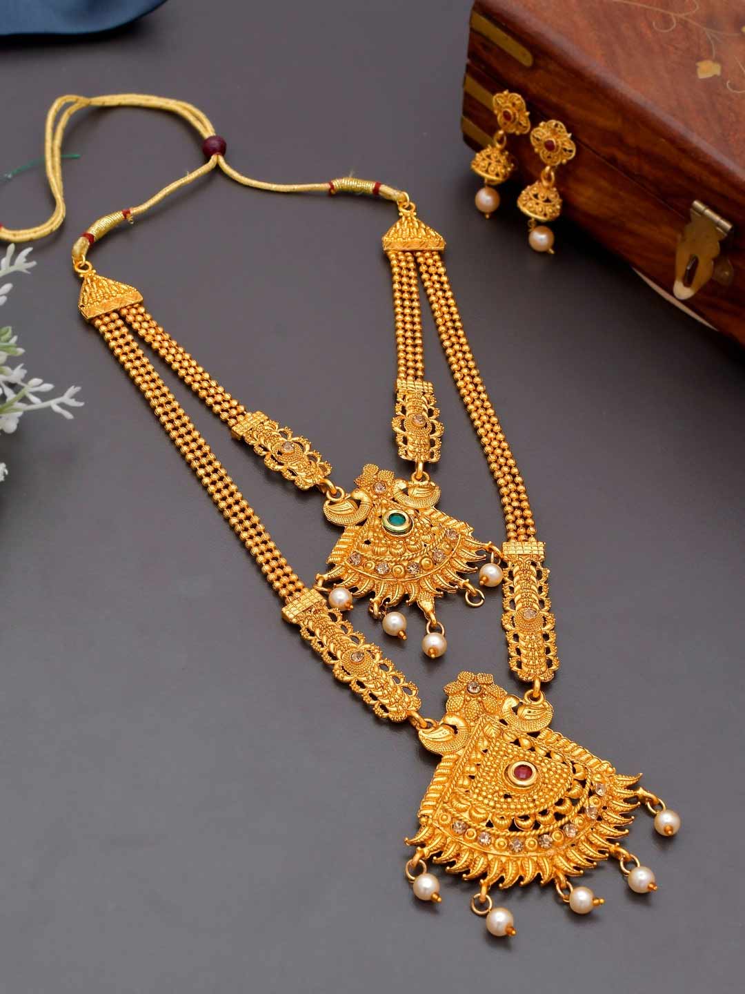 Gold White Stone-Studded Jewellery Set