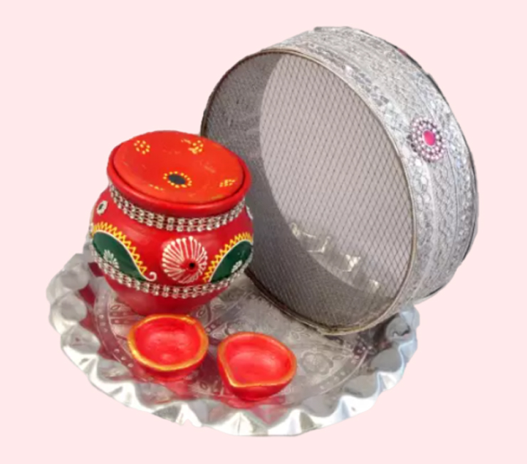 Silver Contrast Karwa Chauth Thali