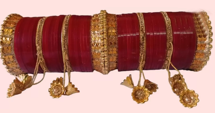 Gold Latkan Red Chura Design