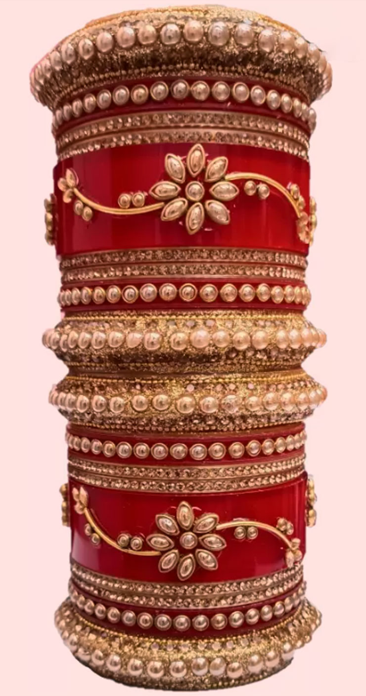Gold Pearl Red Chura Design
