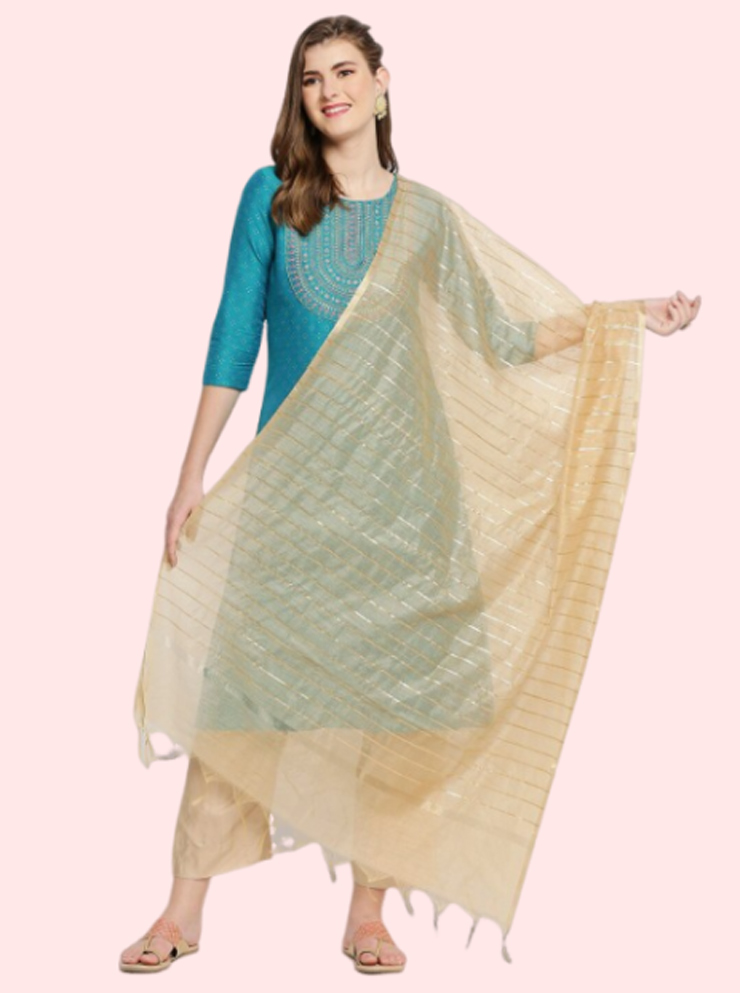 Gold-Toned Woven Design Cotton Silk Dupatta