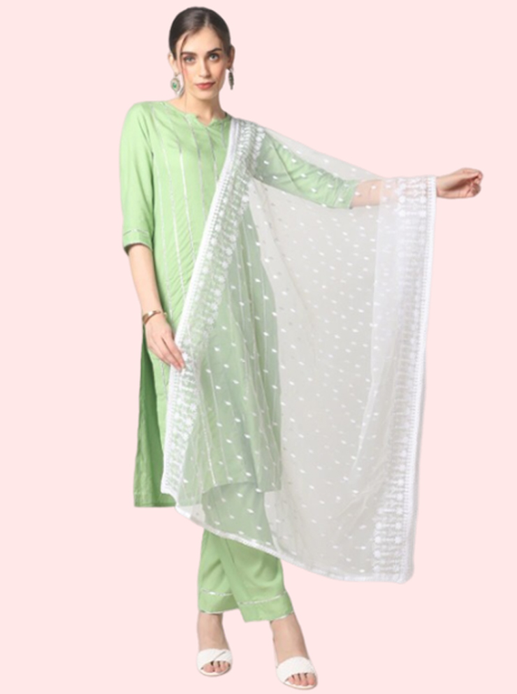 White Ethnic Motifs Embroidered Dupatta