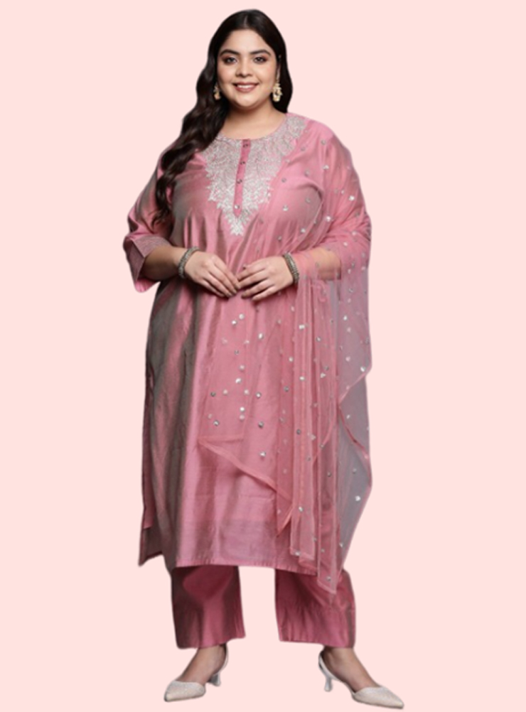 Floral Embroidered Chanderi Silk Suit Design