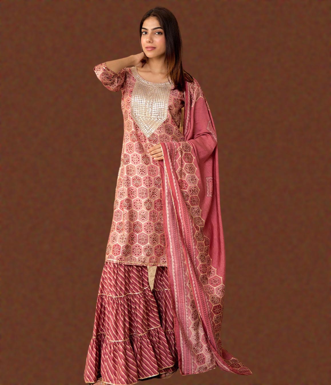 Gota Patti Silk Sharara Suit Design