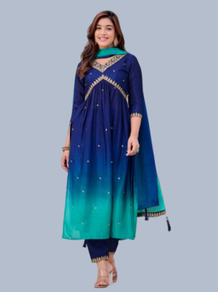 Ombre Blue Anarkali Suit Design
