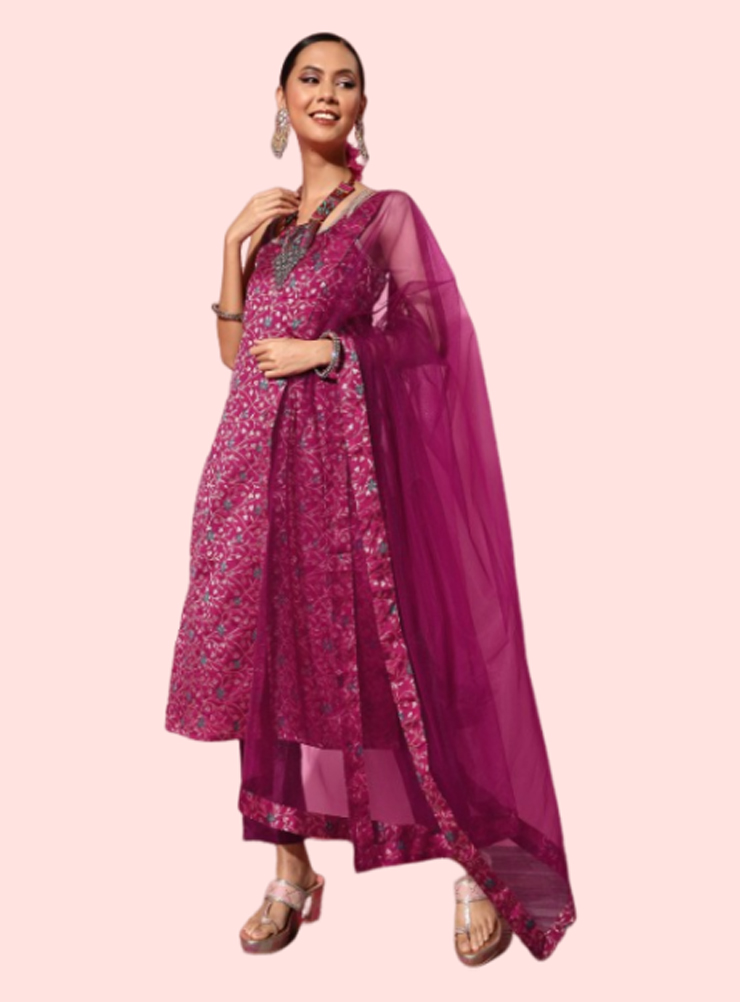 Pink Silk Embroidery Suit Design