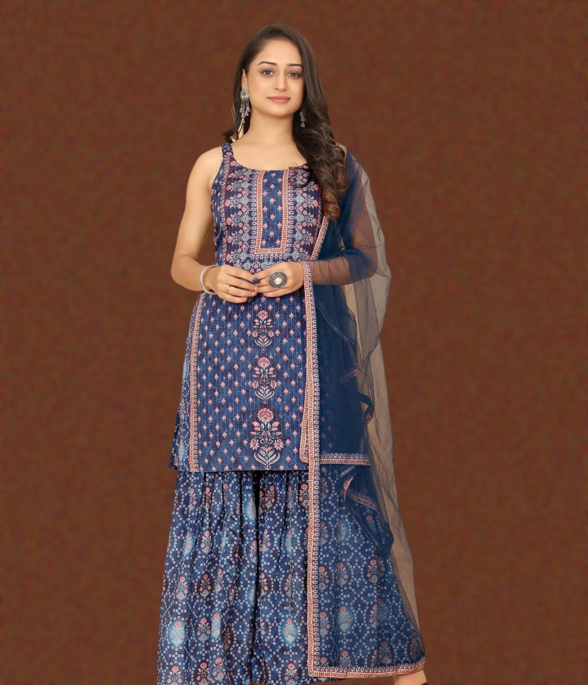 Printed Silk Sharara Suit Design