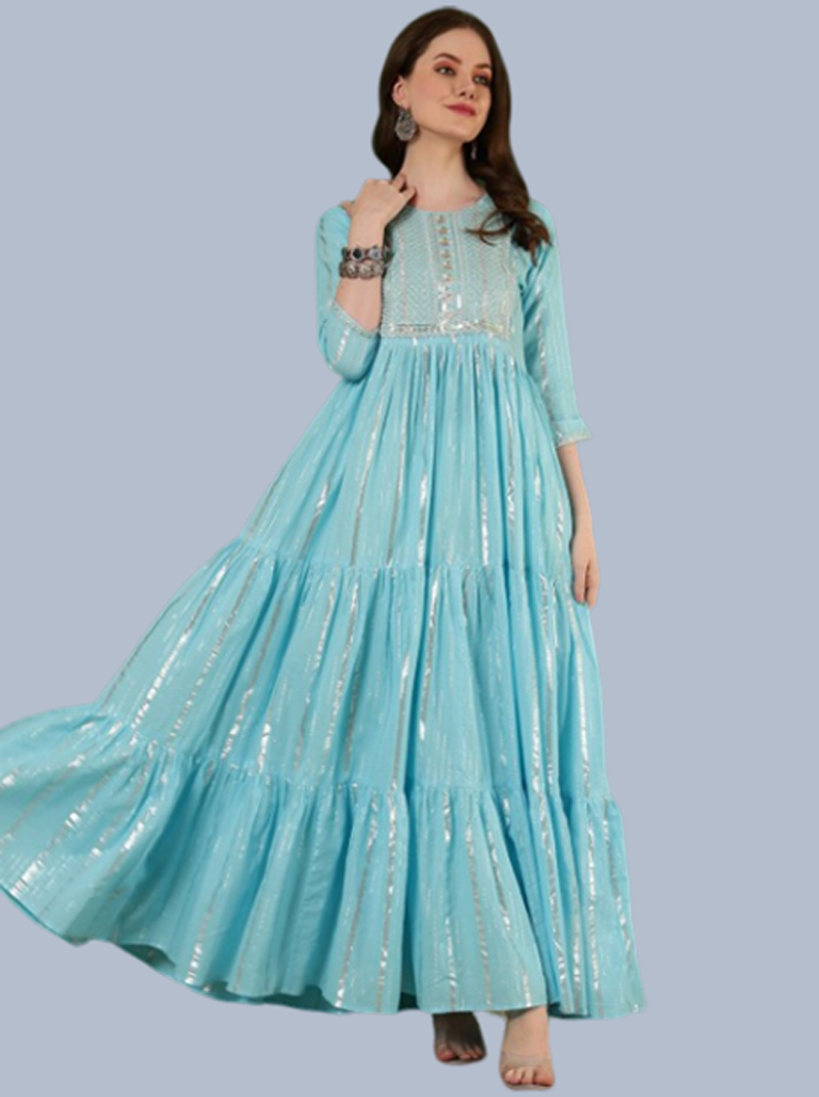 Silver Embroidered Anarkali Suit Design