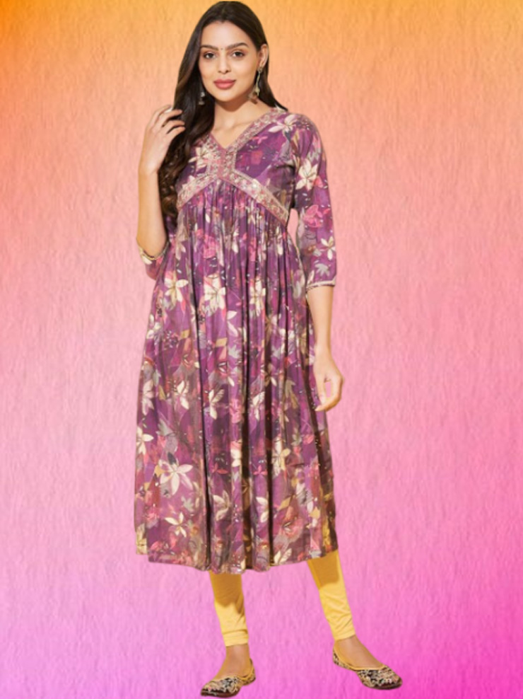 Floral Printed Alia Cut Anarkali Suit