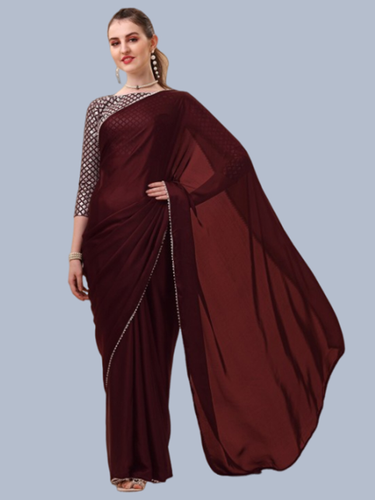 Silk Cotton Burgundy Saree