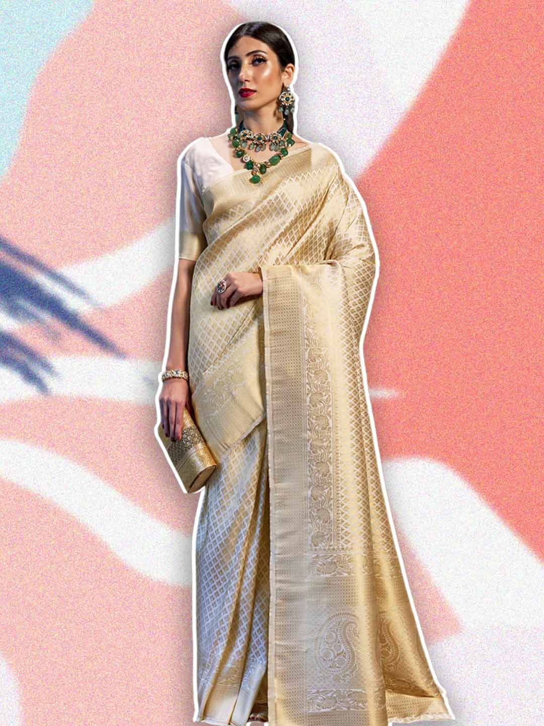 Cream Gold Kanchipuram Silk Saree Design
