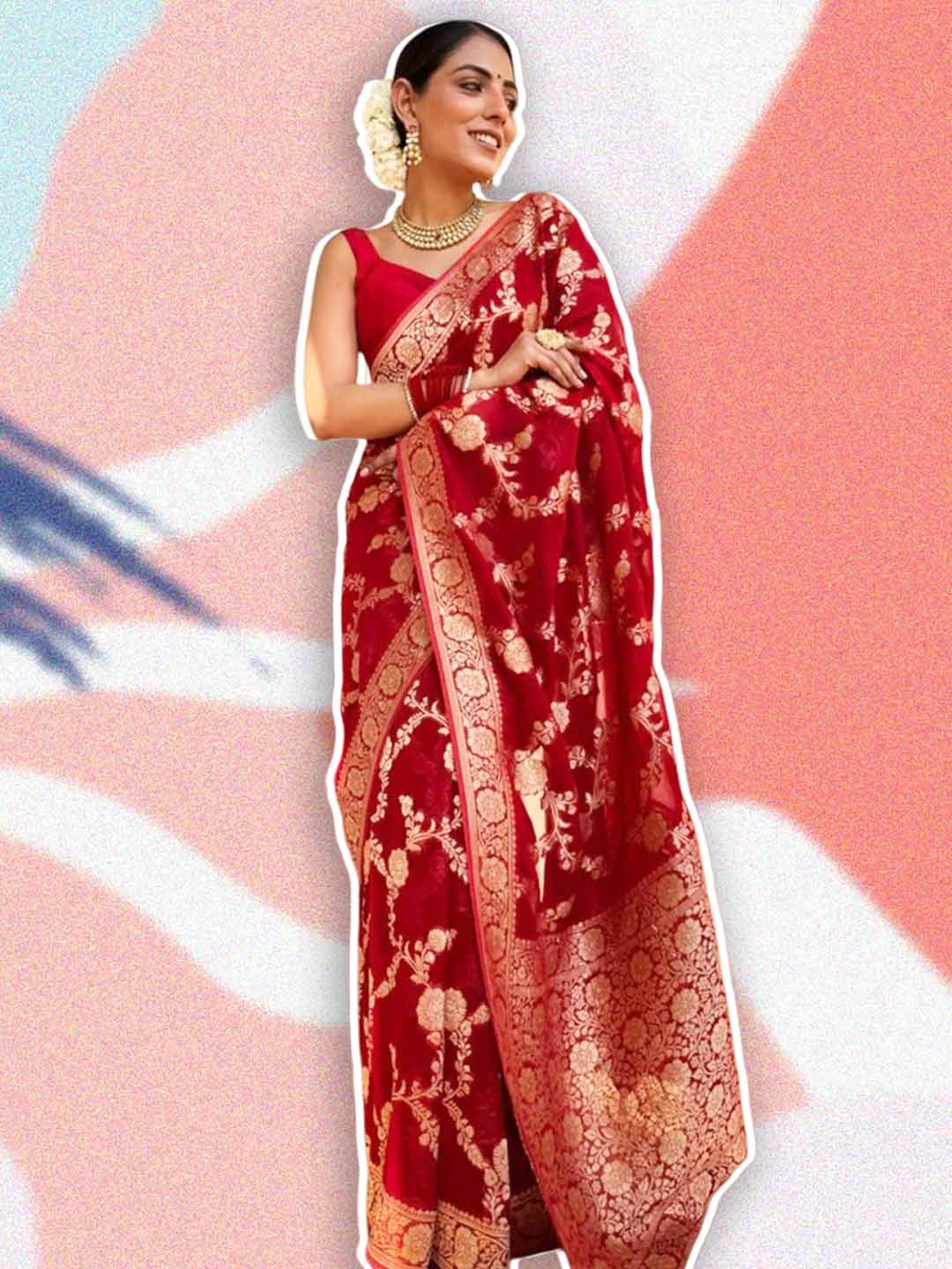 Red Zari Pure Silk Kanchipuram Saree Design