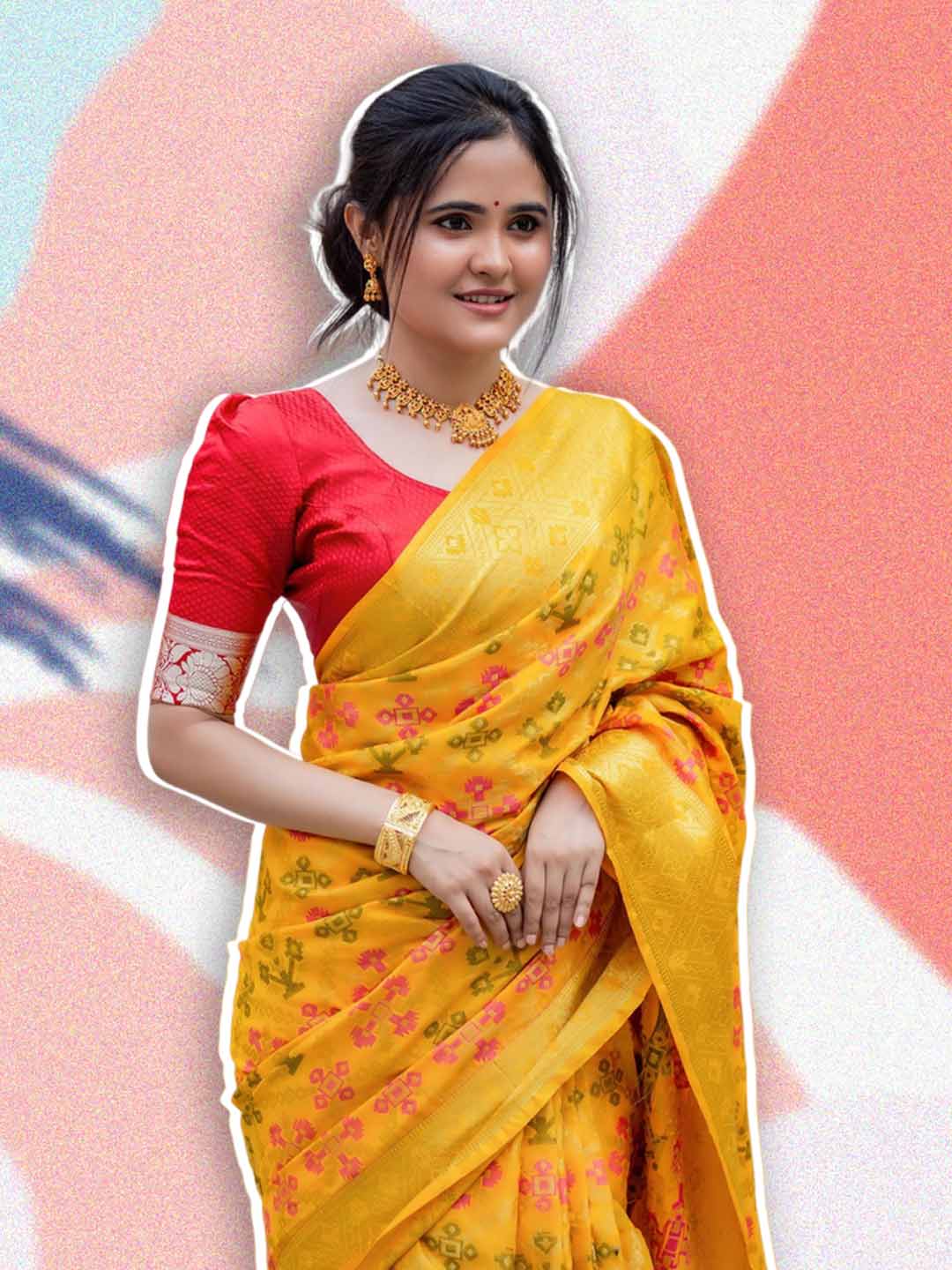 Yellow Floral Kanchipuram Silk Saree Design