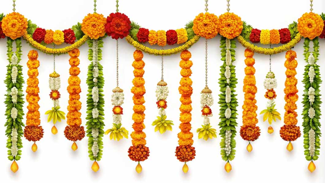 Diwali 2024 Interior Wall Decor With Flower Garland