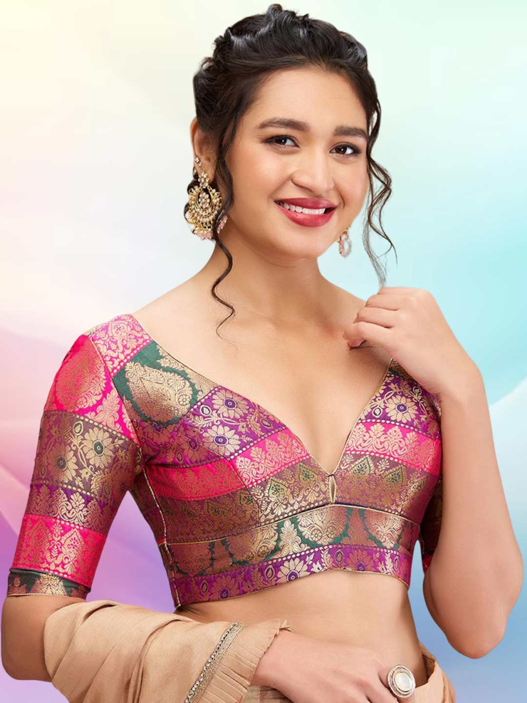 Elbow Length Sleeve Blouse Design