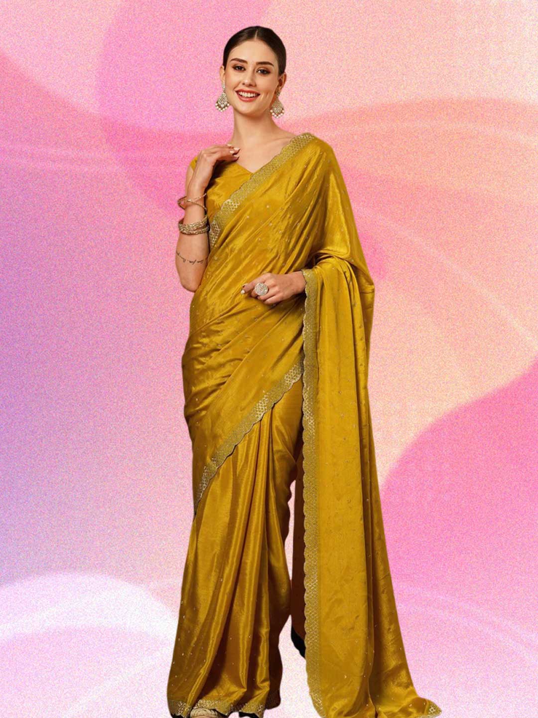 Scalloped Border Tissue Silk Saree Design