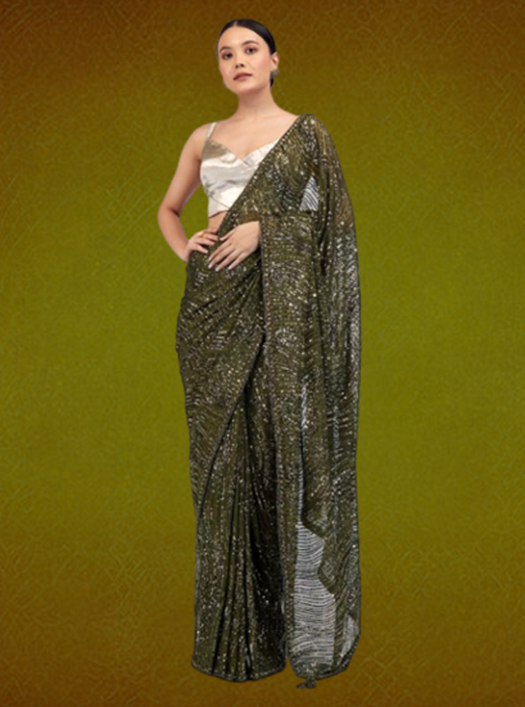 Sequin Embellished Net Saree