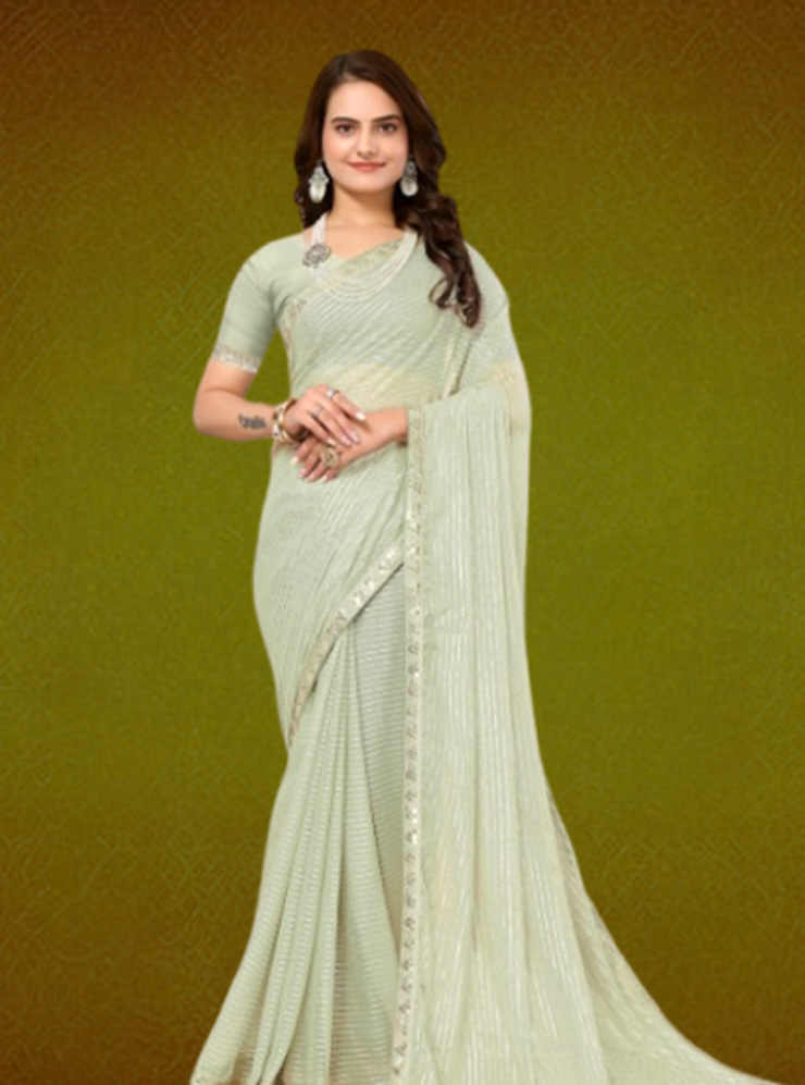 Striped Sequin Embellished Saree