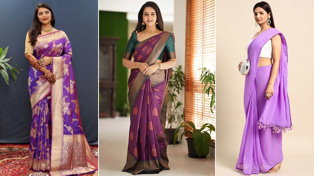 4 Purple Saree Contrast Blouse Designs: HZ Contrast Couture | HerZindagi